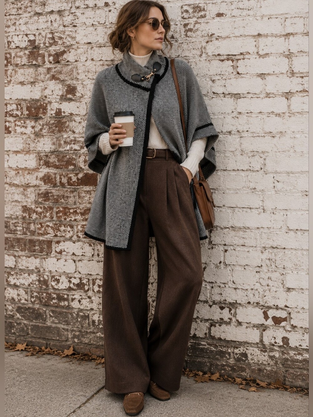 Grey Wool Blend Cape Quiet Luxury Layering Poncho Fall Fashion